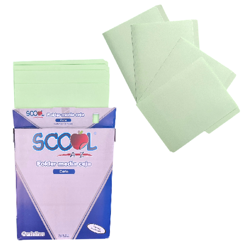 M 4381 SCOOL PAQUETE FOLDER MEDIA CEJA CARTA VERDE 100pzs