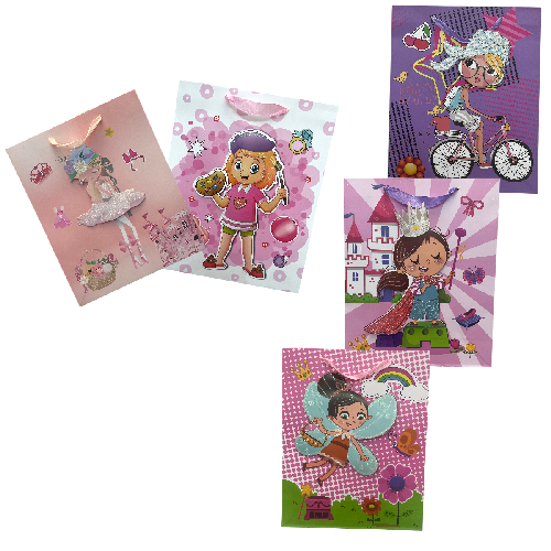 M D2822 BOLSA DE REGALO INFANTIL MEDIANA 3D 32*26*10cm PAQ*12pzs