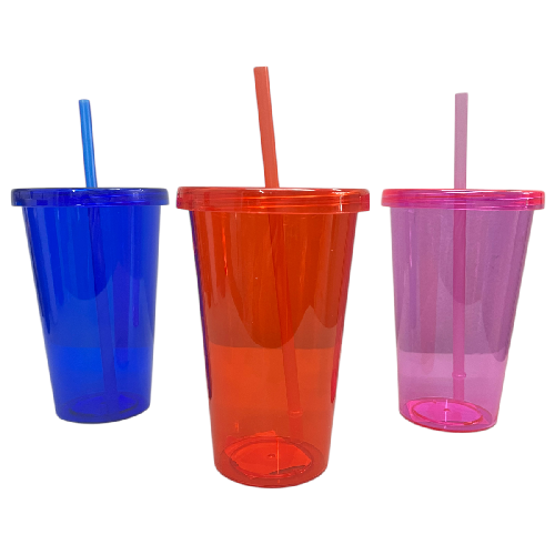 J TM047 VASO D/ POLIESTIRENO C/ TAPA Y POPOTE 600ml 15cm