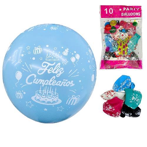 M F4673 GLOBO LATEX #12 BOLSA C/ 10pzs Feliz Cumpleaños