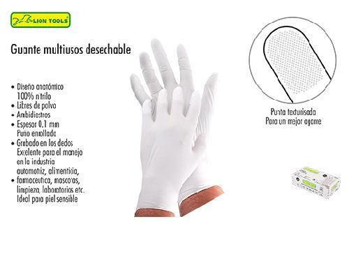 LION 1092 GUANTE MULTIUSOS DESECHABLE NITRILO GRANDE PAQ* c/100pzs