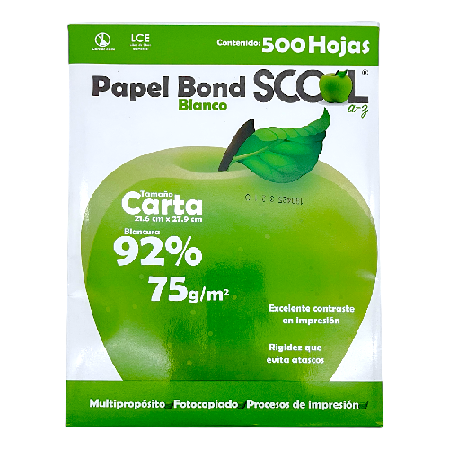 M SCOOL PAPEL BOND CARTA PAQ* 500hjs Empaque verde