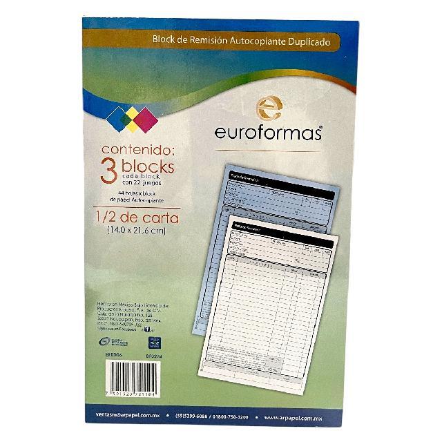 M EUROFORMS REMISION 1/2 AUTOCOPIANTE 44hojas PAQ* 3pzs