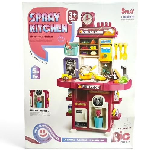 YY L666-91A COCINITA C/ACCESORIOS, MÚSICA Y LUZ 50PCS SPRAY KITCHEN Med. Emp. 63x9x47.5cm