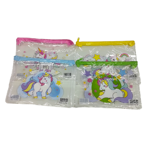 M B3121 LAPICERA TRANSPARENTE UNICORNIO PAQ* 12pzs 21.5*16.5cm